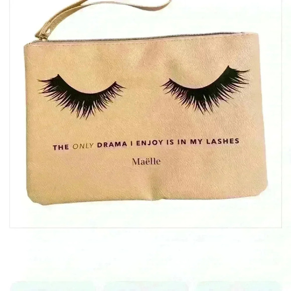 Maelle Handbags - Eyelash Design Faux leather Makeup Bag with Wrist Strap Pink
